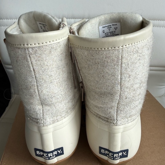 Sperry Saltwater Duck Boots Size 5 Ivory Wool Waterproof Winter Booties - Picture 5 of 10